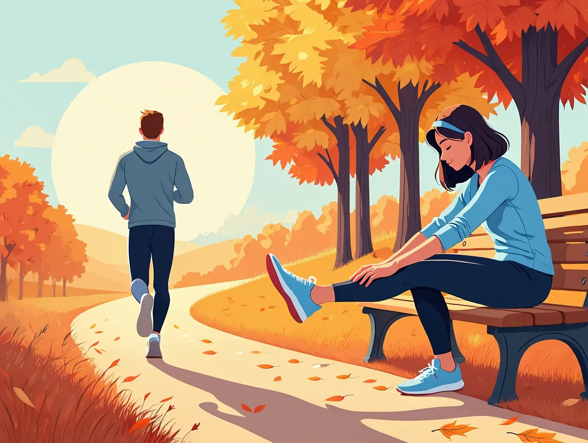 Illustration of people engaging in gentle daily activities like walking and stretching outdoors